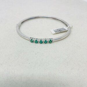 KARIS Collection Lab Created Emerald Platinum Bond Brass Bangle Bracelet 5058